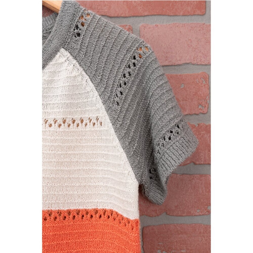 Short Sleeve Color Block Sweater - Small - Picture 8 of 10
